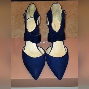 Liz Claiborne Blue Heels with Bow Detail and Ankle Strap Faux Suede Size 8 NWOT